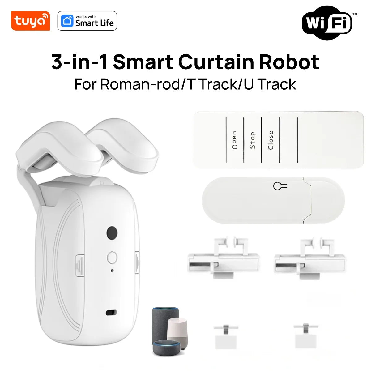 WayyBay SmartCurtain Pro 3-in-1 Motor | Automatic Remote Curtain Opener with Timed Control & Pull-to-Start, T & U Tracks