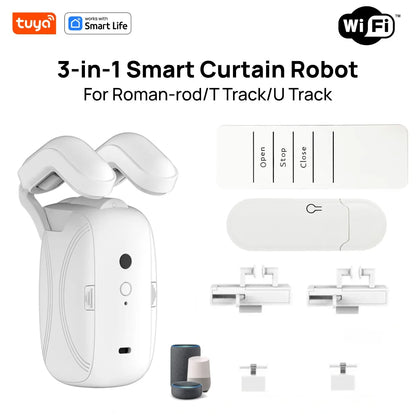 WayyBay SmartCurtain Pro 3-in-1 Motor | Automatic Remote Curtain Opener with Timed Control & Pull-to-Start, T & U Tracks